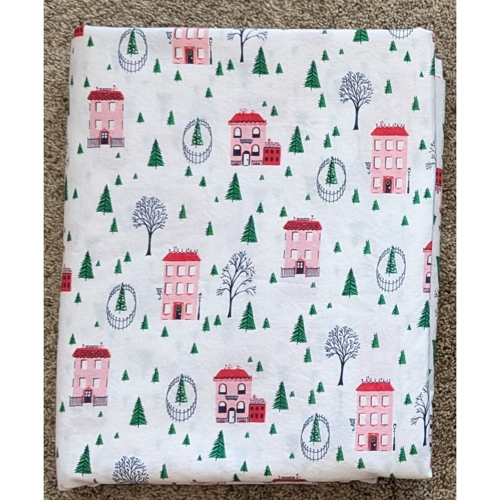 KATE SPADE Winter Village 4-Piece Full Sheet Set Christmas Tree Pink Houses